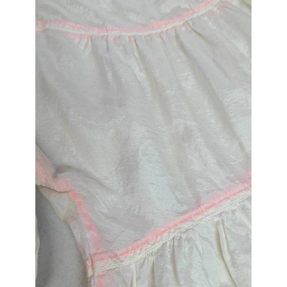 J. Crew Ivory Silk Cotton Babydoll Blouse Pink Trim Puff Sleeve Sz 0